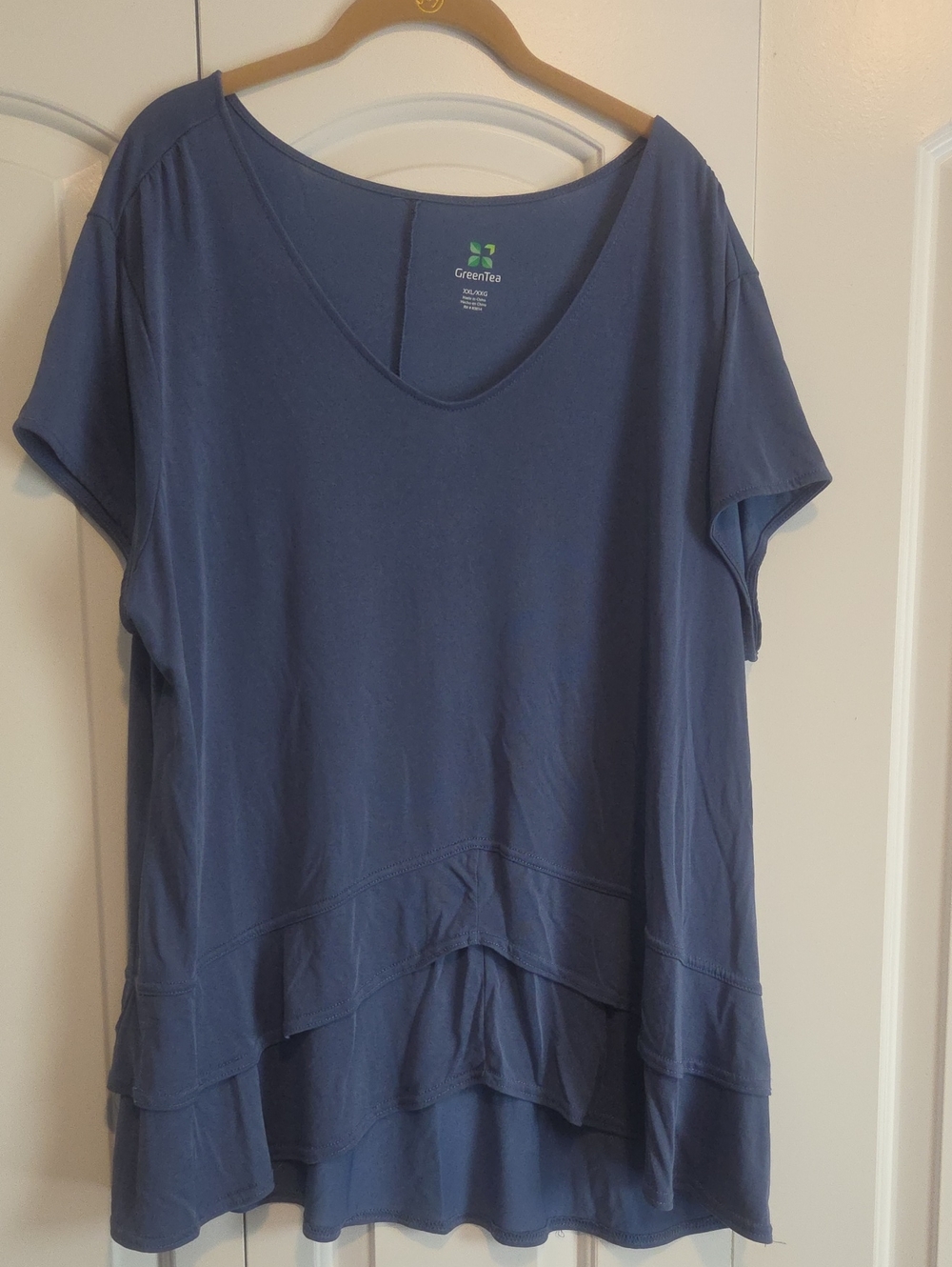 GreenTea Women's Blue Layered V-Neck Short-Sleeve Tunic
